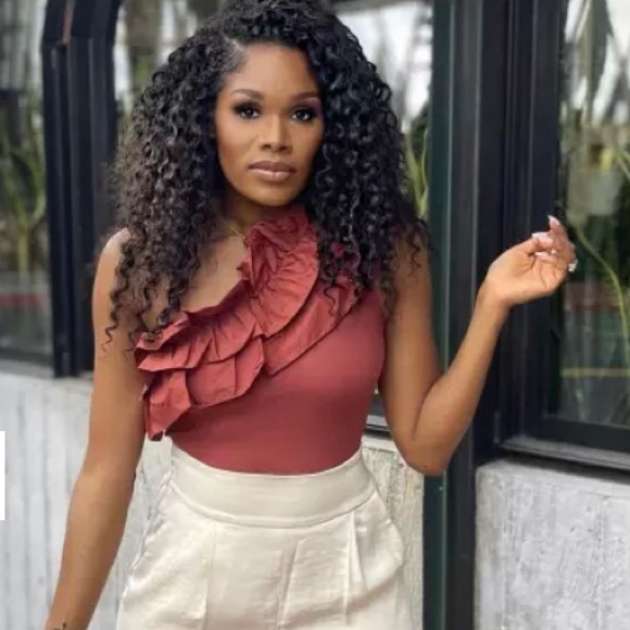 Poplin Ruffle One Shoulder Thong Bodysuit size Large - Picture 2 of 3